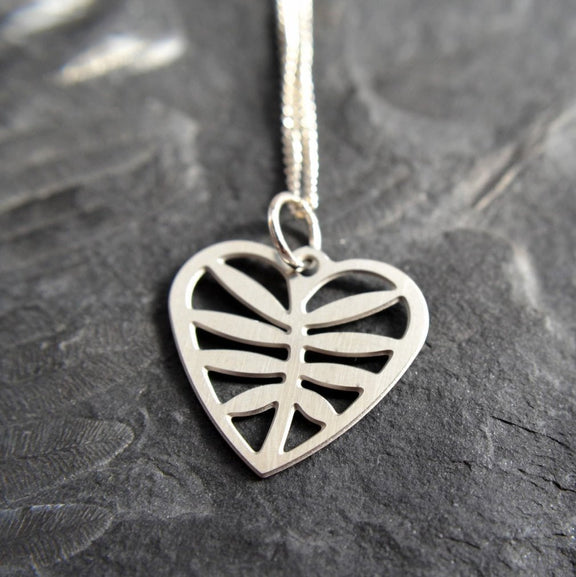 Leafy Heart Pendant in stainless steel on silver chain Necklace   