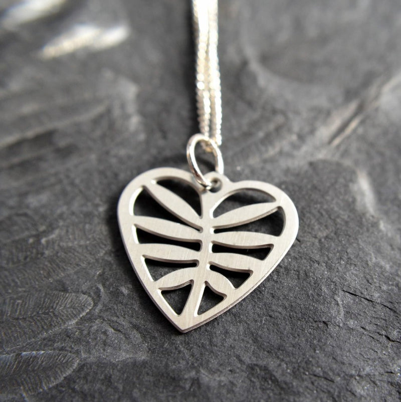 Leafy Heart Pendant in stainless steel on silver chain Necklace   