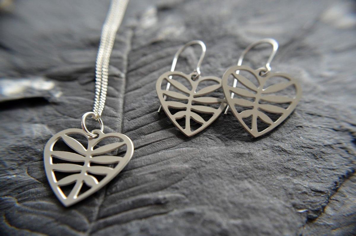 Leafy Heart Pendant in stainless steel on silver chain - Three Mad Hatters Mercantile 