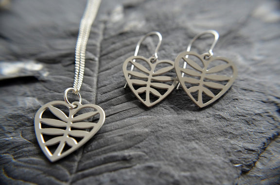 Leafy Heart Pendant in stainless steel on silver chain Necklace   